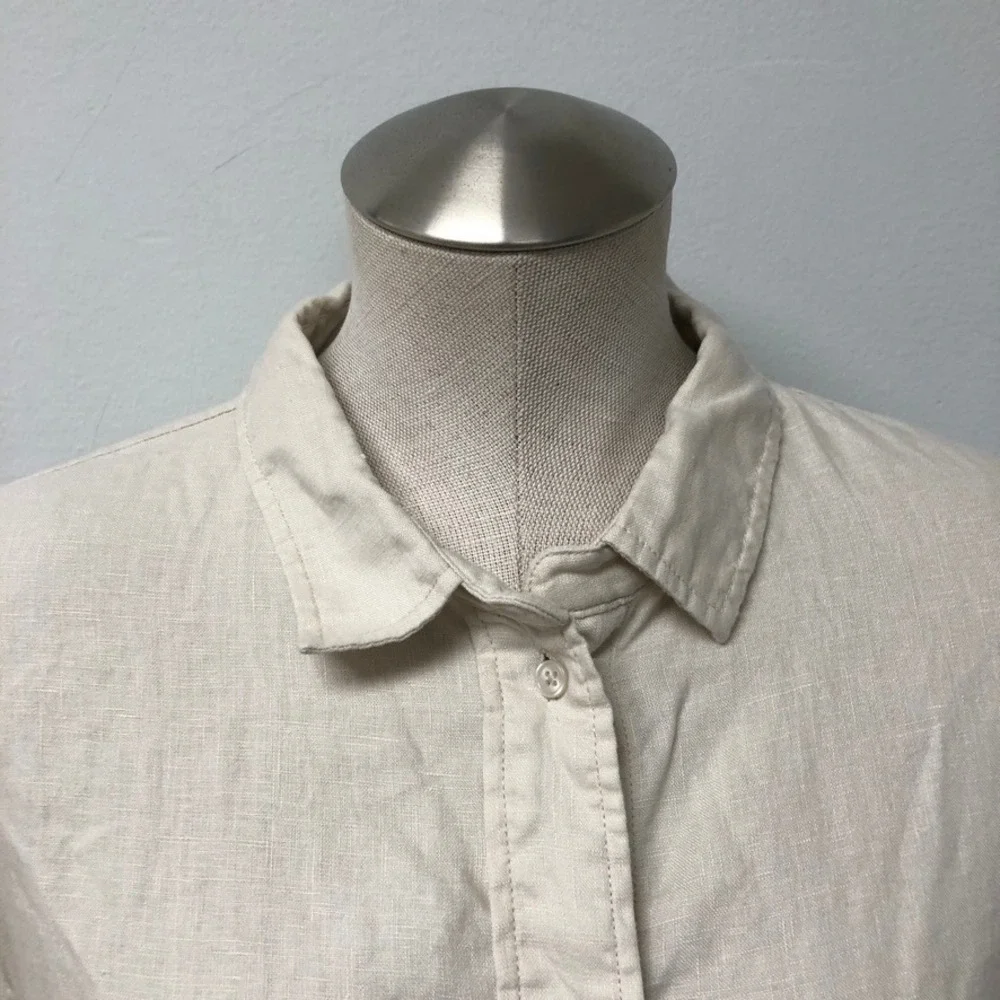 Quince Shirt Dress Womens L Sand 100% European Linen Button Front Long Sleeve